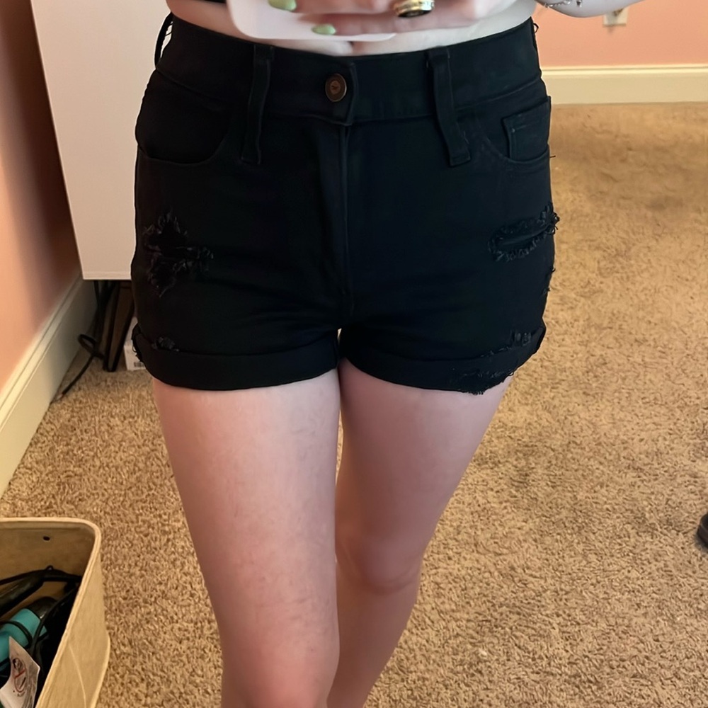 Hollister Black Jean Shorts Distressed High-Waisted